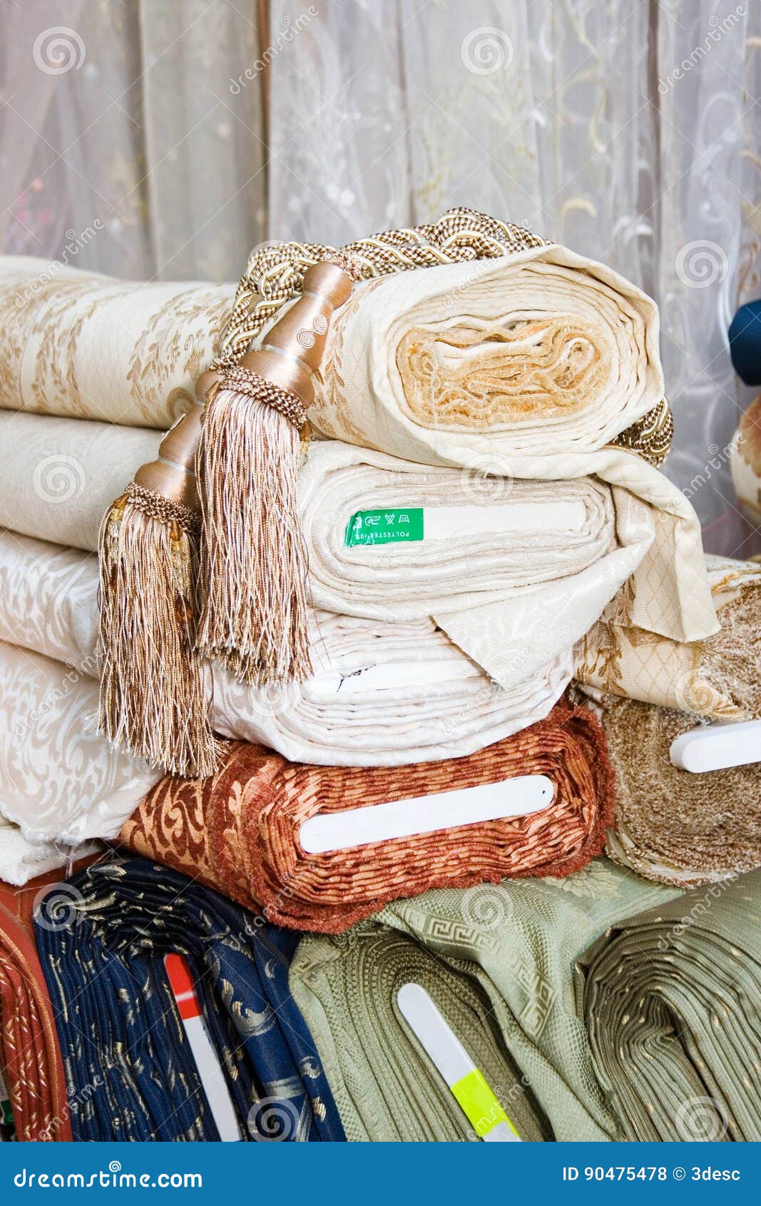 Fabric Tubes Textile Rolls in the Fabric Shop Stock Photo Image of