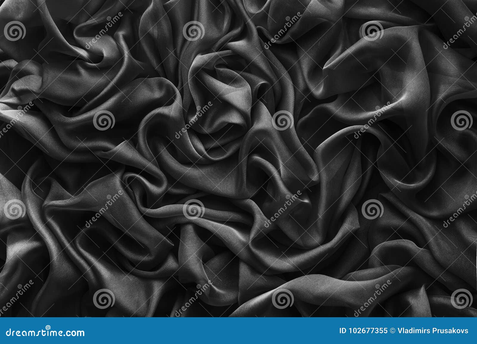 Fabric Waves Background, Cloth Wave, Black Satin Clothes Stock