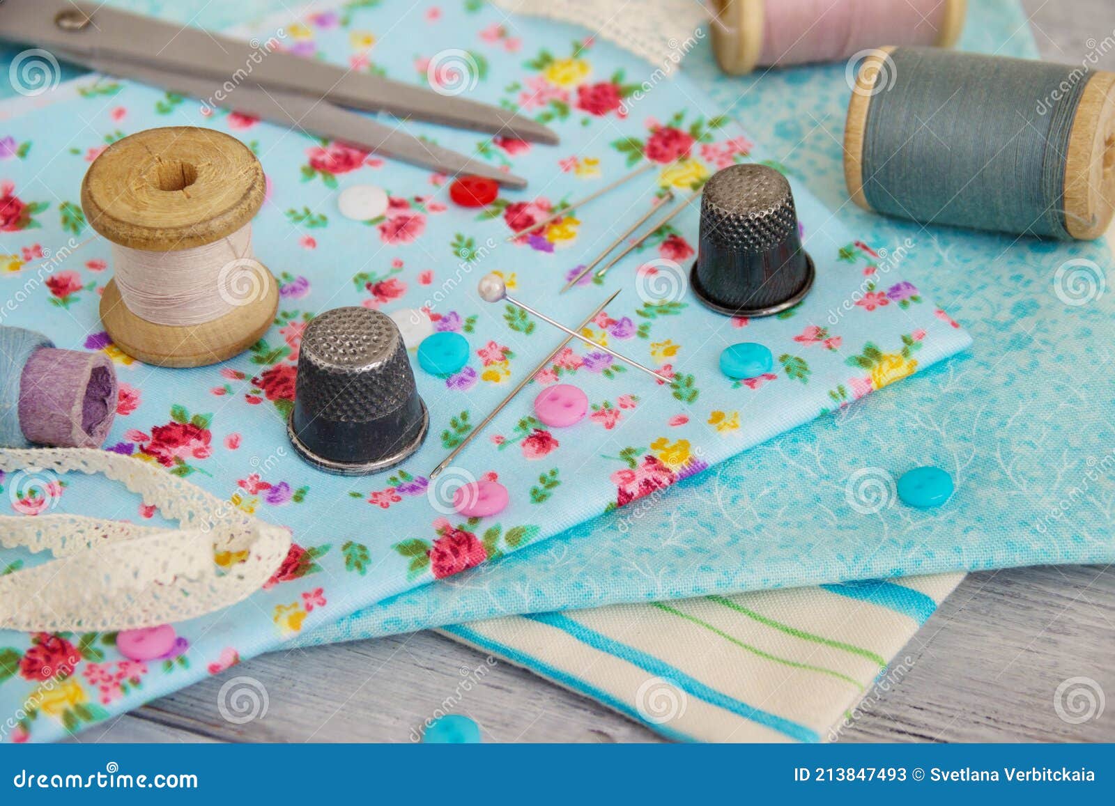 Fabrics and Sewing Accessories for Needlework.. Stock Image Image of