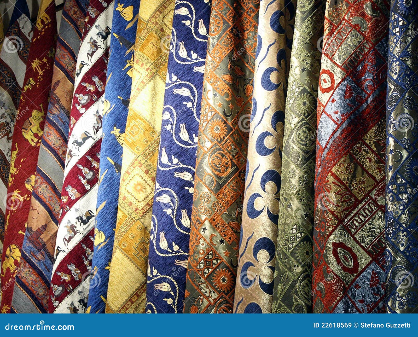 Fabrics in Turkish market stock image. Image of fashion 22618569