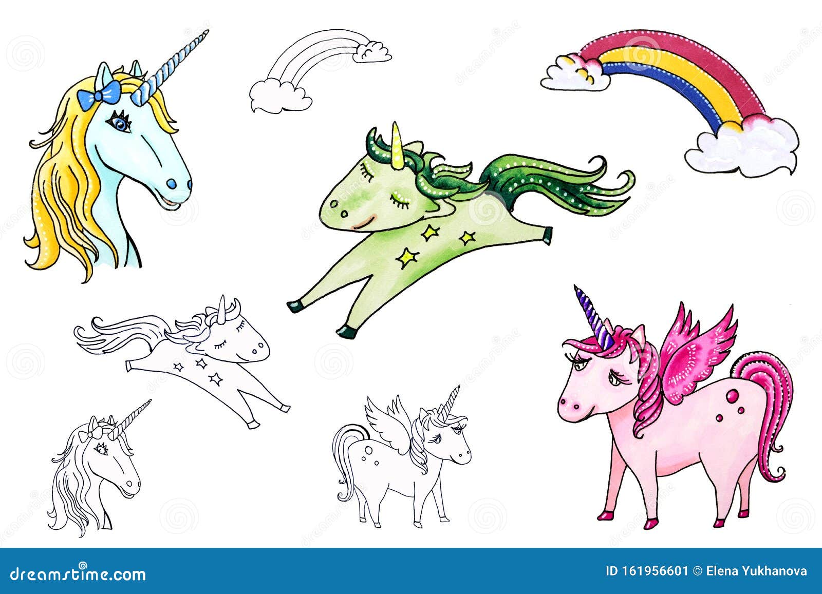 Fabulosos, Fantásticos Animales Caballos Con Cuerno En La Cabeza, Con Maná  De Colores Dibujos Para Niños Stock de ilustración - Ilustración de  tarjeta, historieta: 161956601