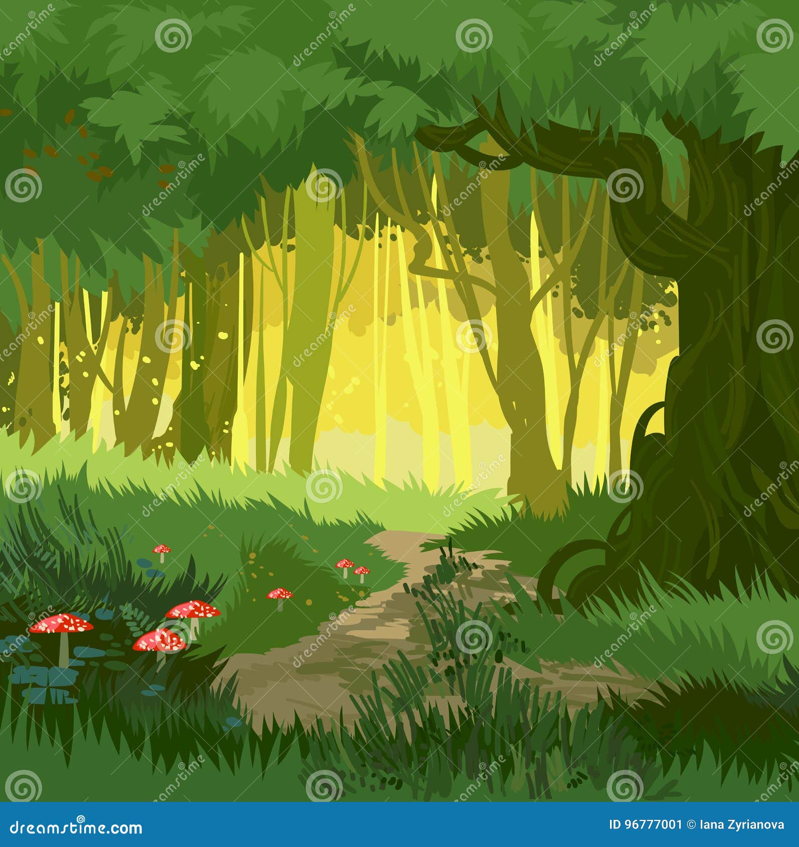 wooden cottage on hill in forest with path on meadow color clipart Stock  Vector