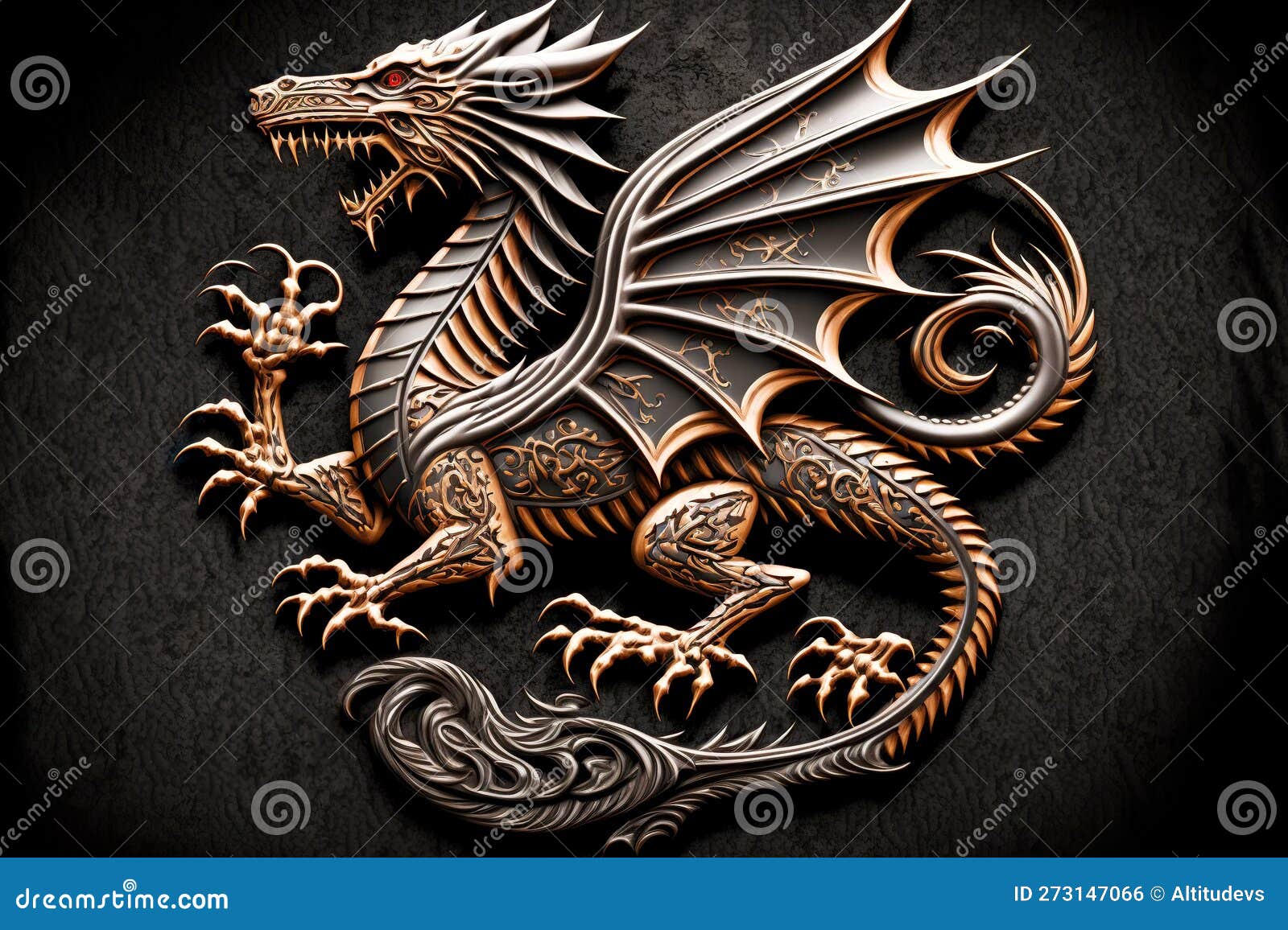 Fabulous Oriental Red Dragons Depicted on Black Board Stock