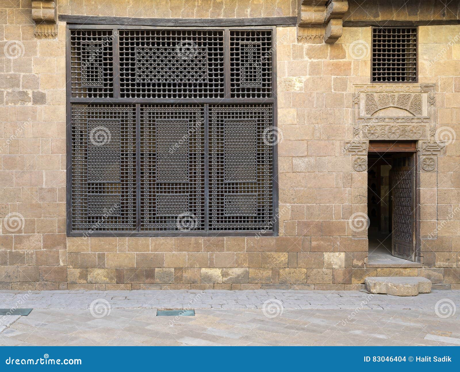 facade of beit house el harrawi historic house, cairo, egypt