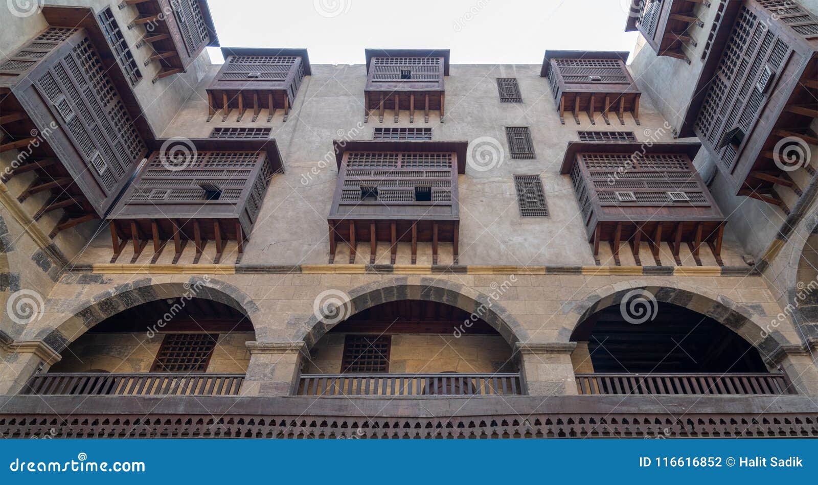 facade of caravansary wikala of al-ghuri, medieval cairo, egypt