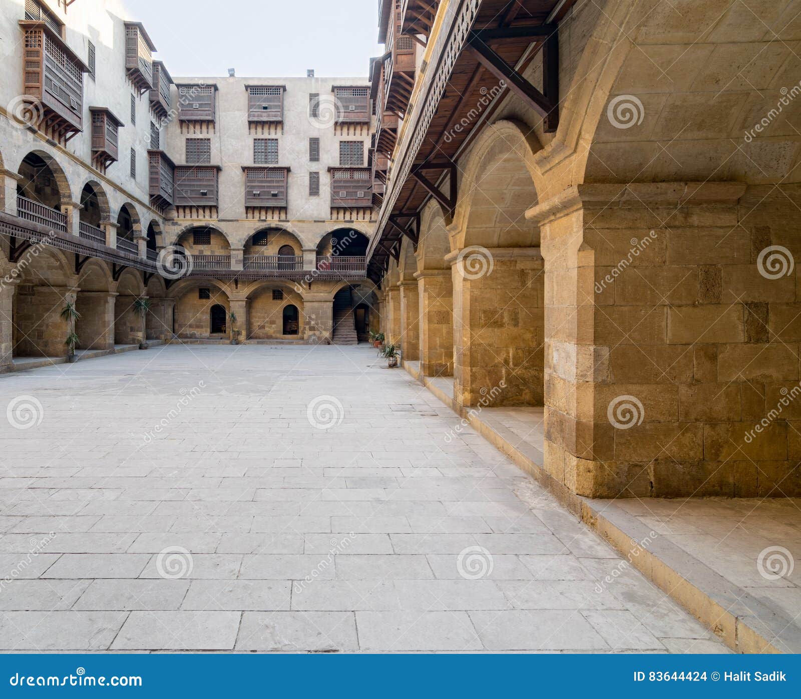 facade of caravansary wikala of bazaraa, , medieval cairo, egypt