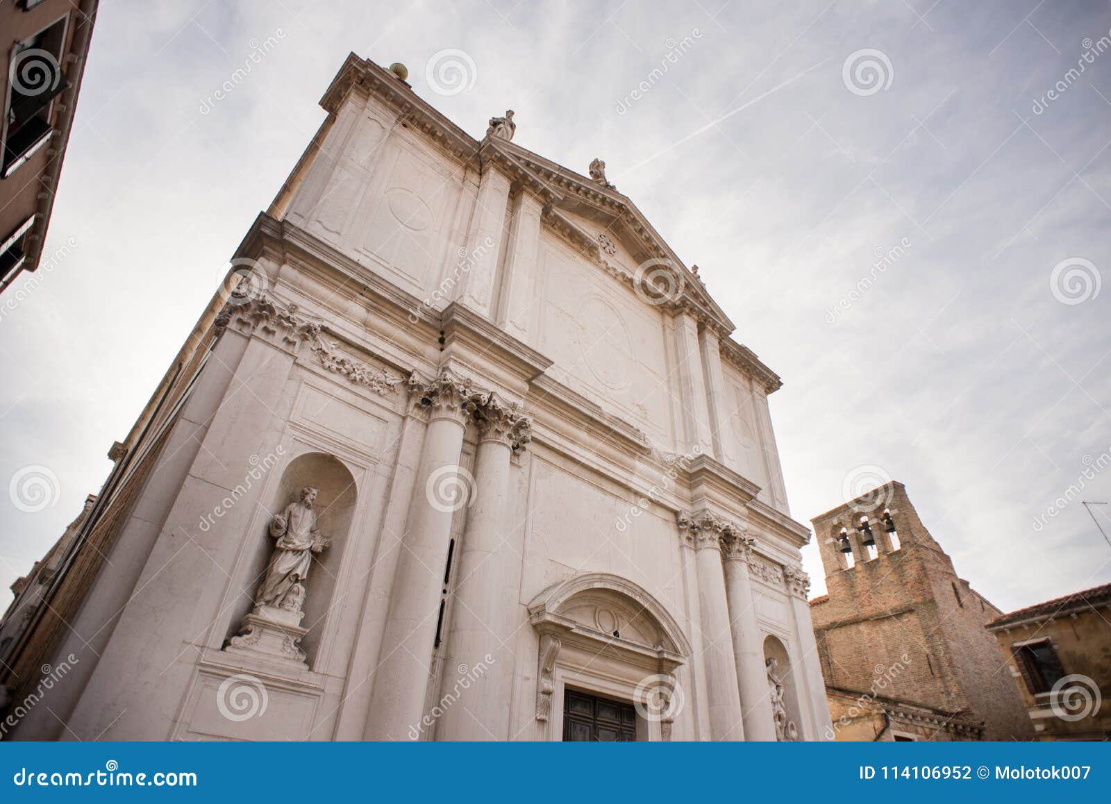 facade of the church of san toma in venice. italy.
