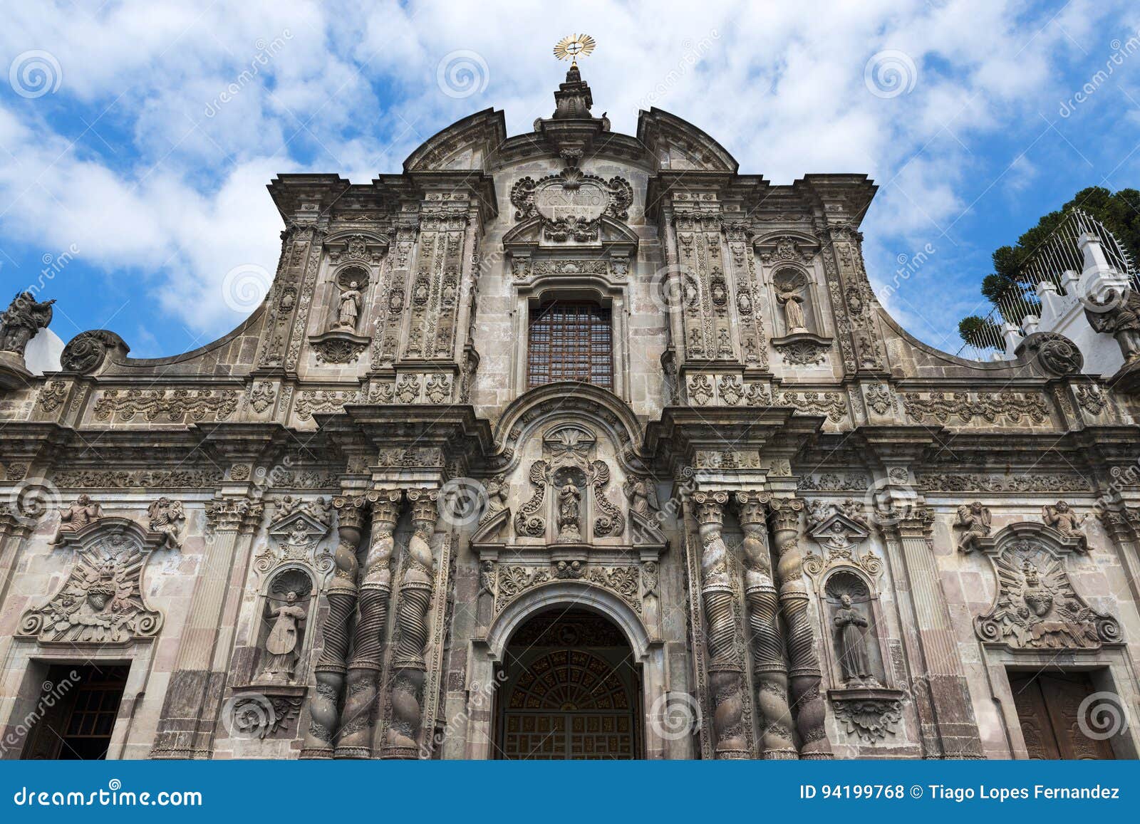 the facade of the church of the society of jesus la iglesia de la compania de jesus in the city of quito, in ecuador