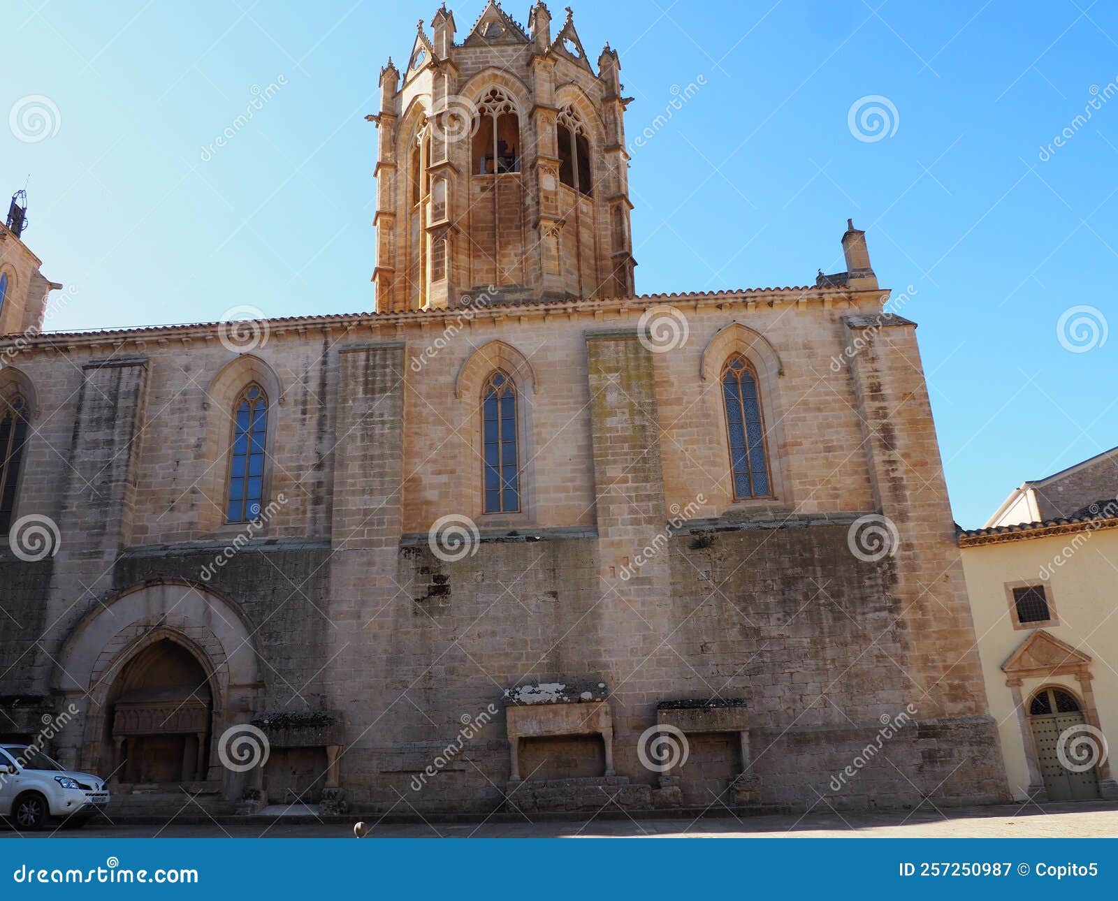 main facade of the cistercian monastery of santa maria la real de vallbona de las nuns, lerida, spain, europe