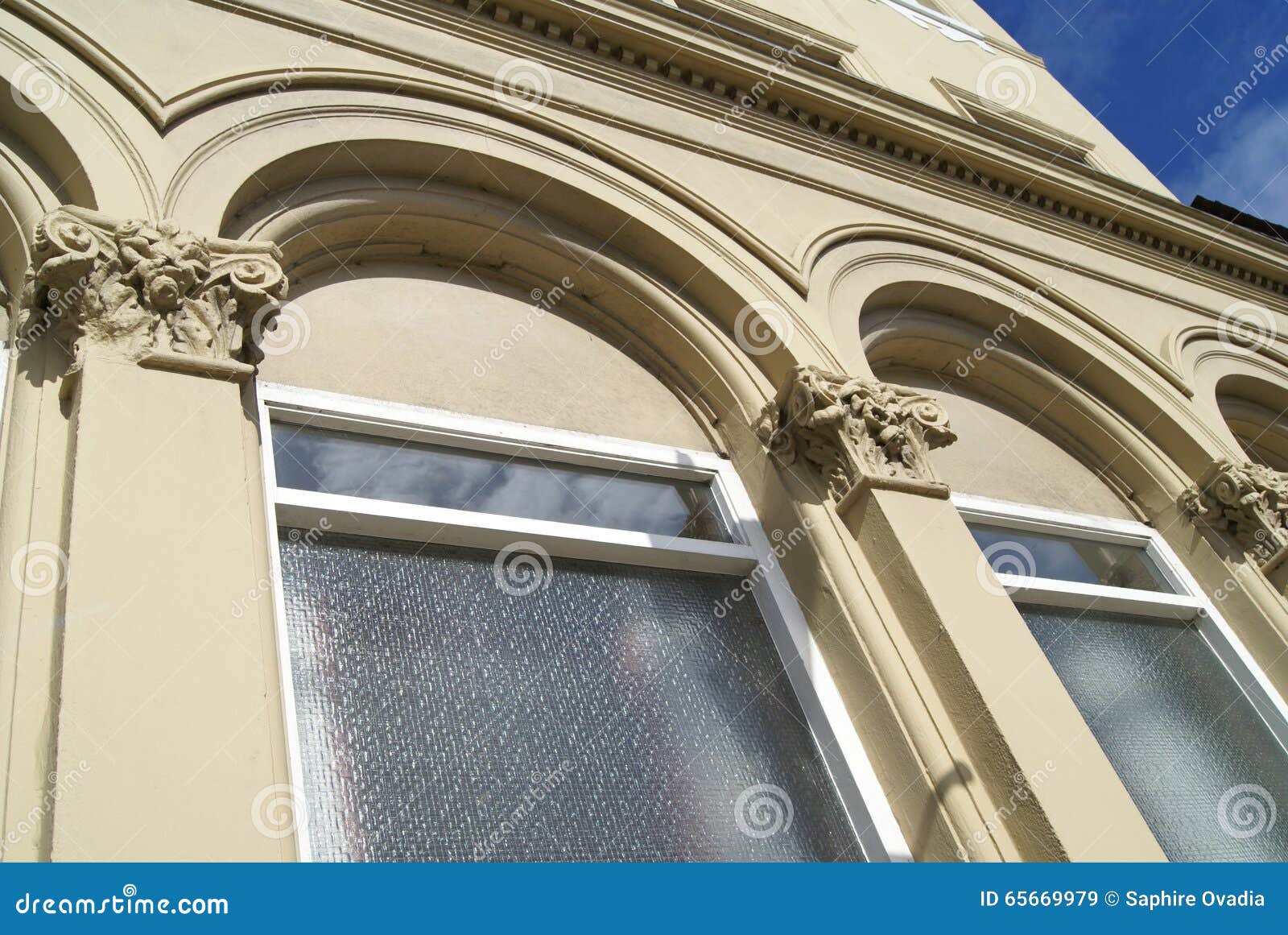 Facade Details of Arched Windows and Columns Stock Image Image of