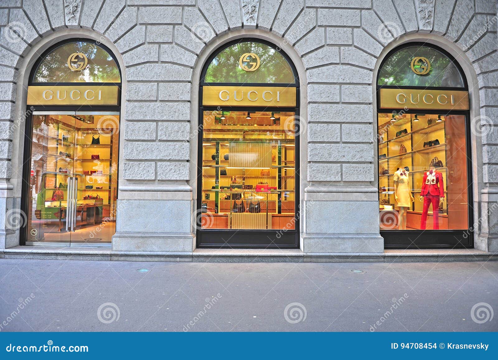 Facade of Gucci Flagship Store in the Street Editorial Stock Image