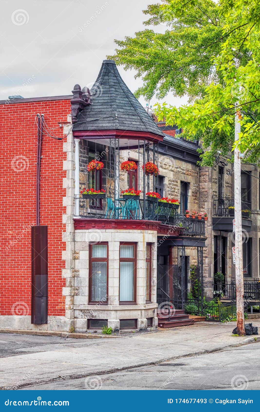 Facade of a Historical Victorian Style House in Montreal Stock Image