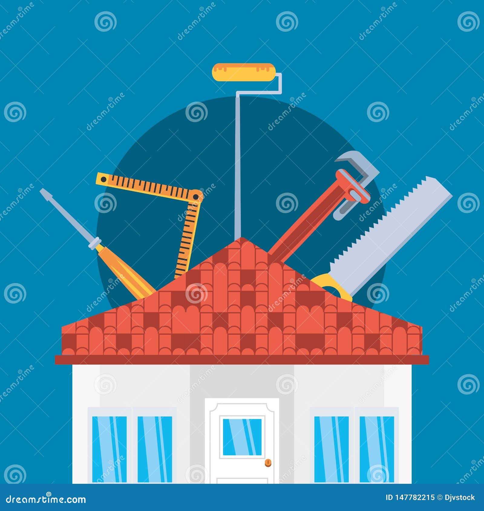 Facade of House Construction with Set Tools Stock Illustration Illustration of structure