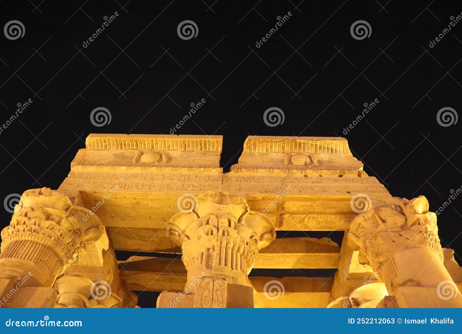 the facade of kom ombo temple at night