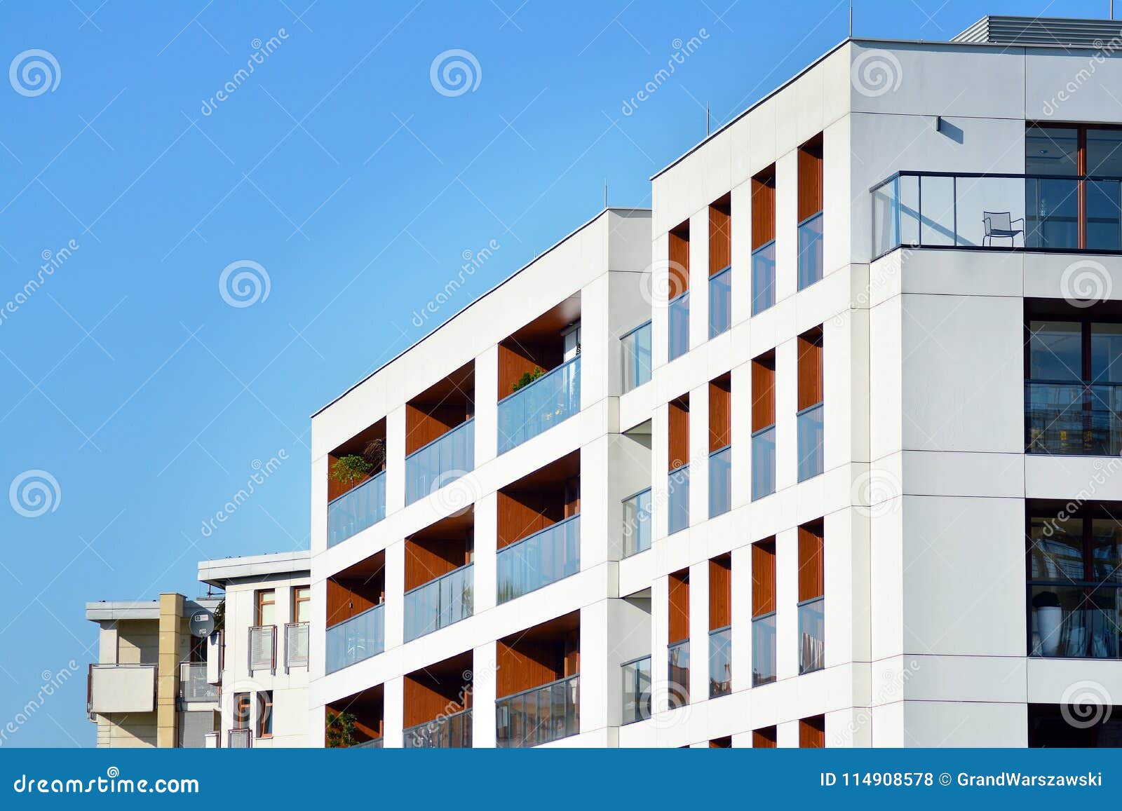 Facade of a Modern Apartment Building. Stock Photo - Image of building