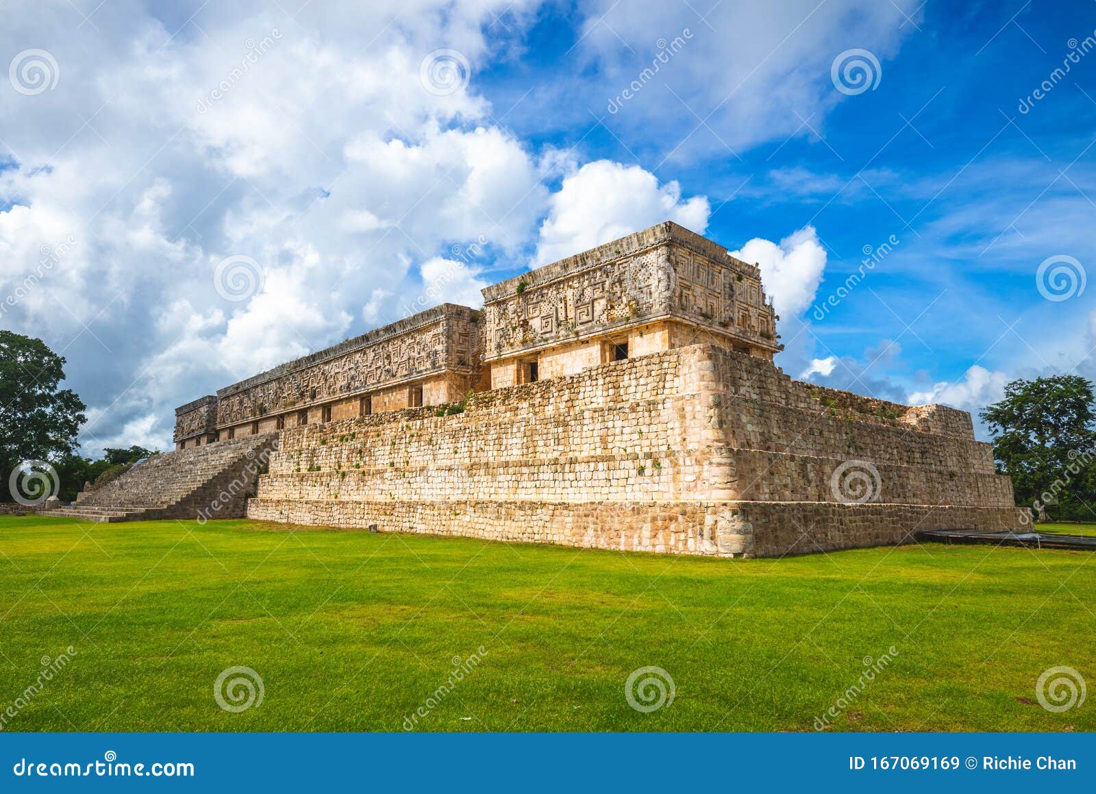 facade of the governor palace in uxmal, mexico