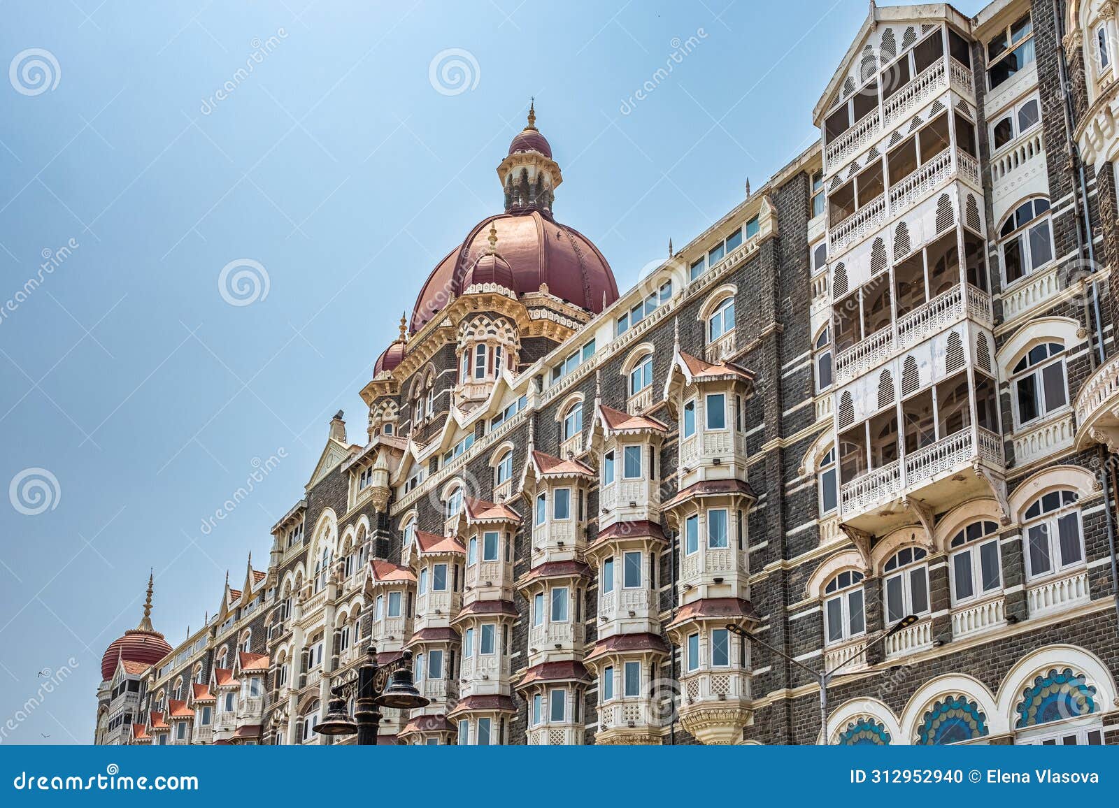 facade of the taj mahal palace hotel in colaba district. taj mahal hotel famous building of touristic part in mumbai