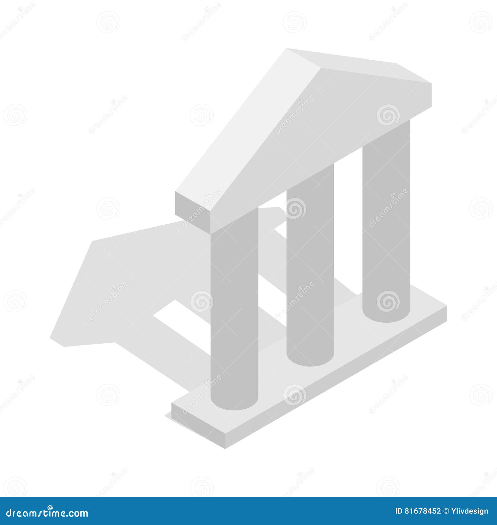 Facade with Three Pillars Icon, Isometric 3d Style Stock Vector