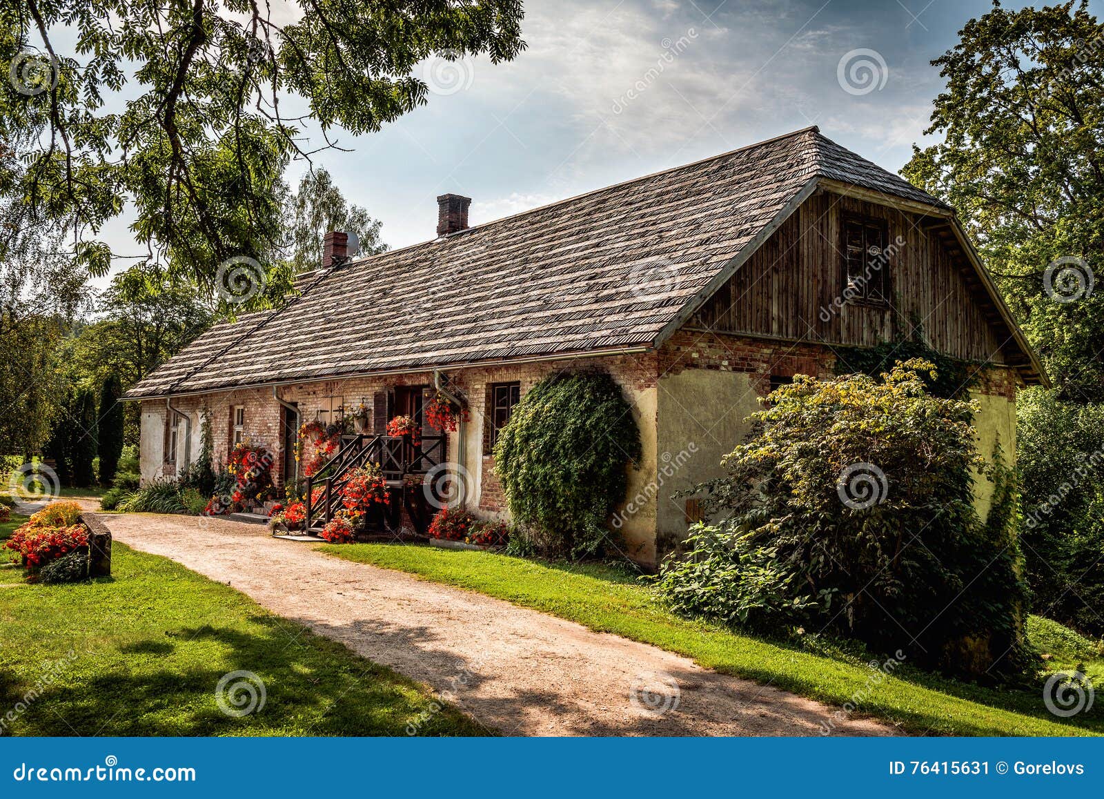 Facade Wall Of Traditional Latvian House Stock Image 