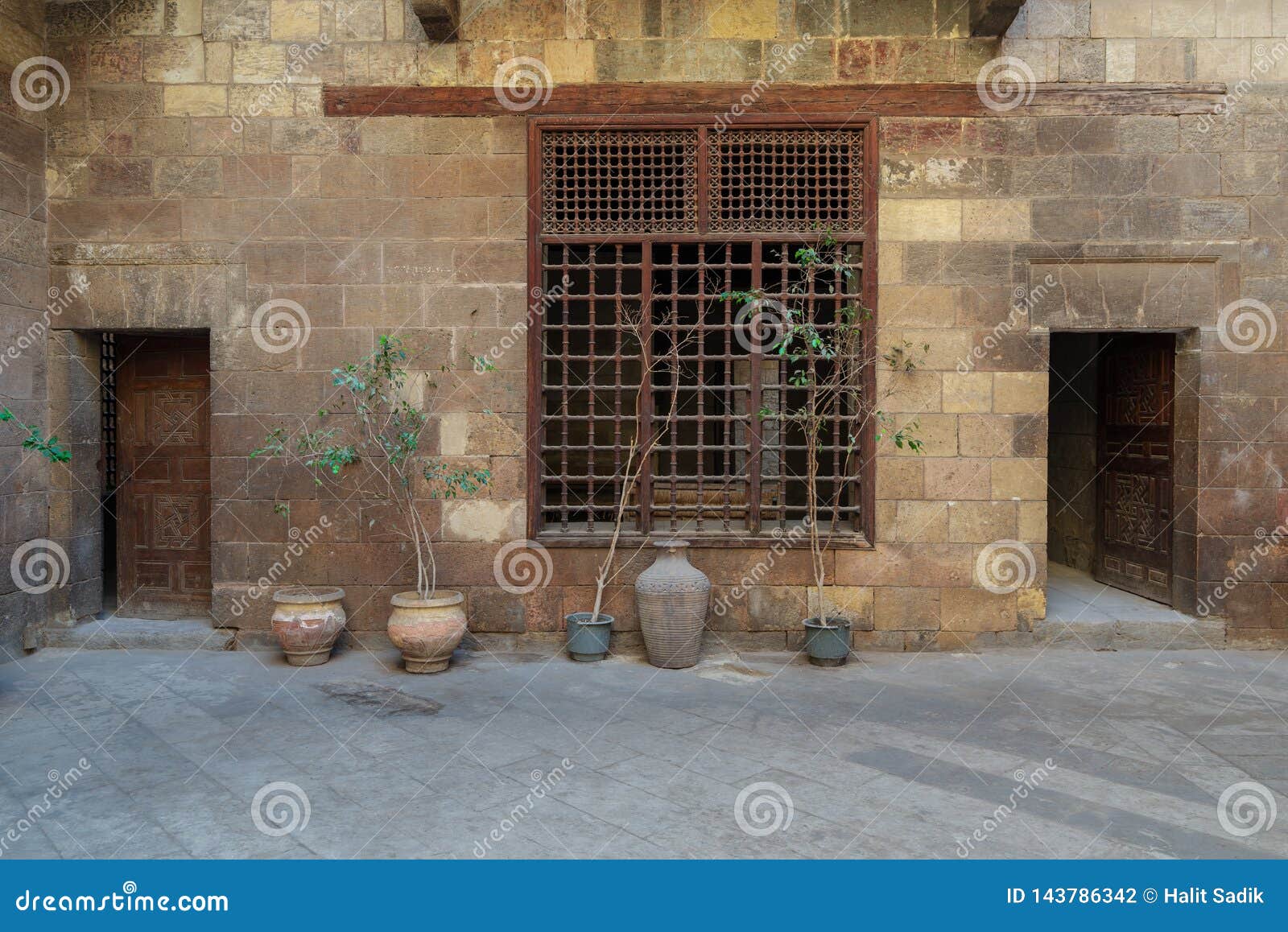 facade of zeinab khatoun historic house, located near to al-azhar mosqut, old cairo, egypt