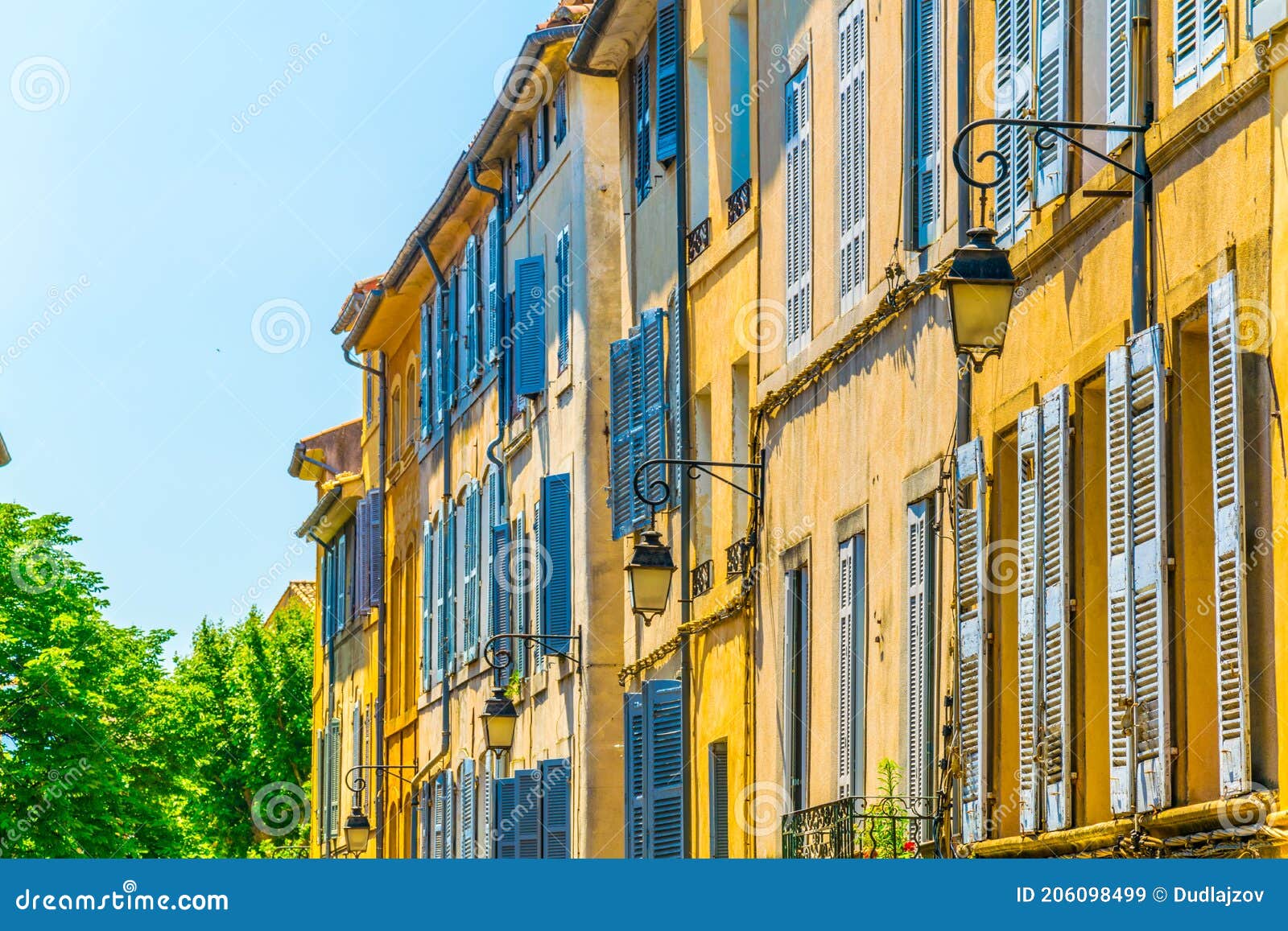 facades of houses in the old center of aix-en-provence, france