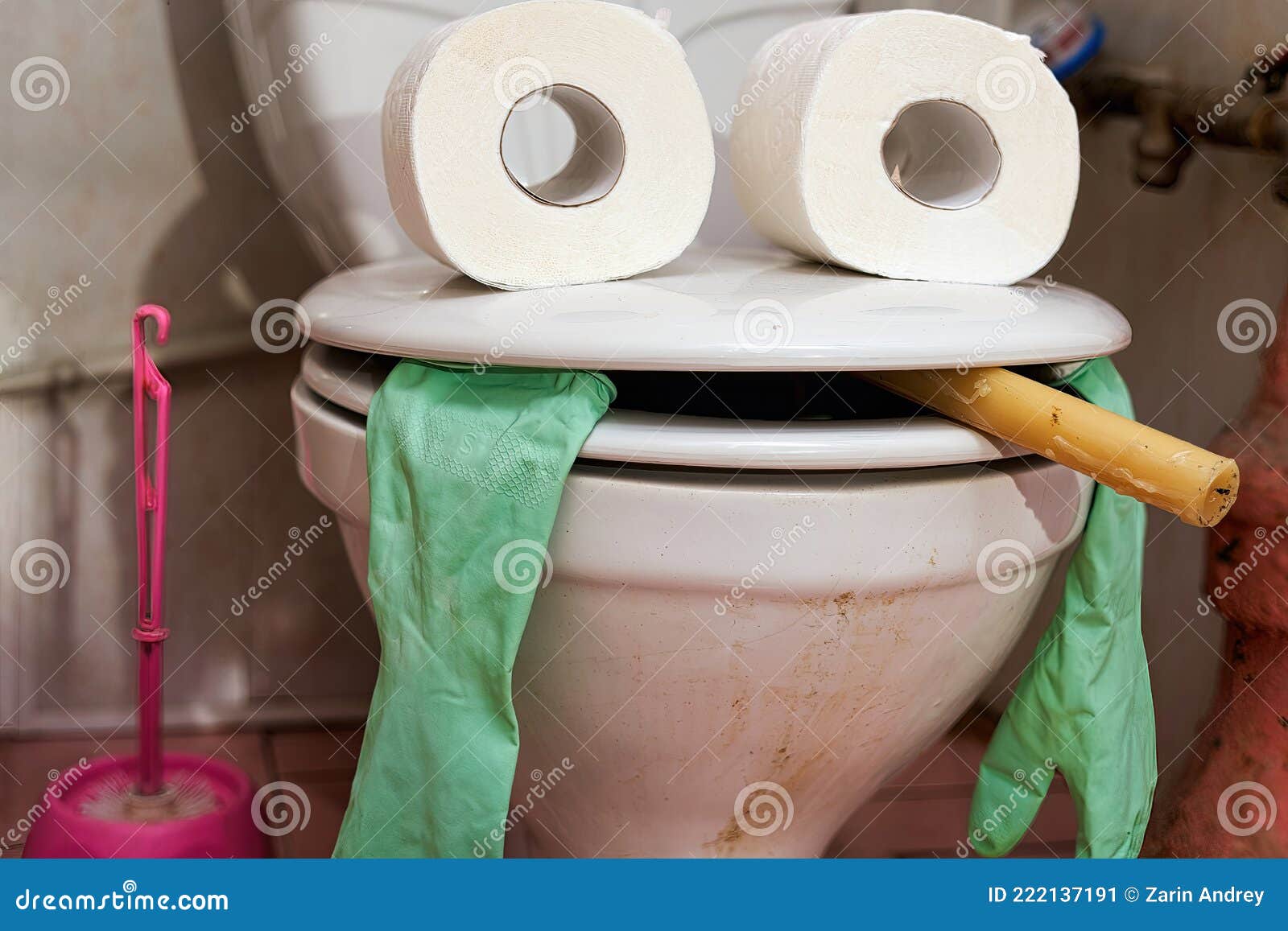 Faccia fumatore divertente fatta dai rotoli di carta igienica sulla ciotola  del water. Pazzo sorriso antropomorfo nella stanza da bagno domestica. Casa  mestiere sorridente emota fumatore Foto stock - Alamy