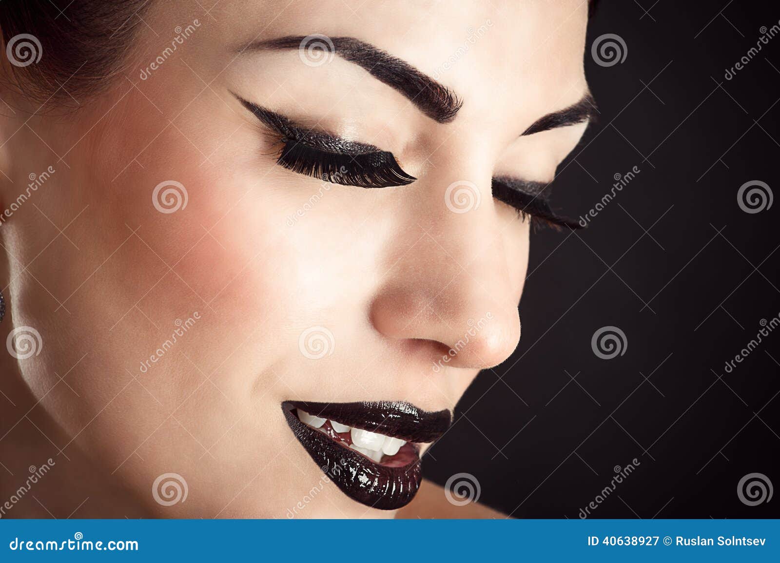 Face with Black Makeup and Long Eyelashes Stock Image - Image of false ...