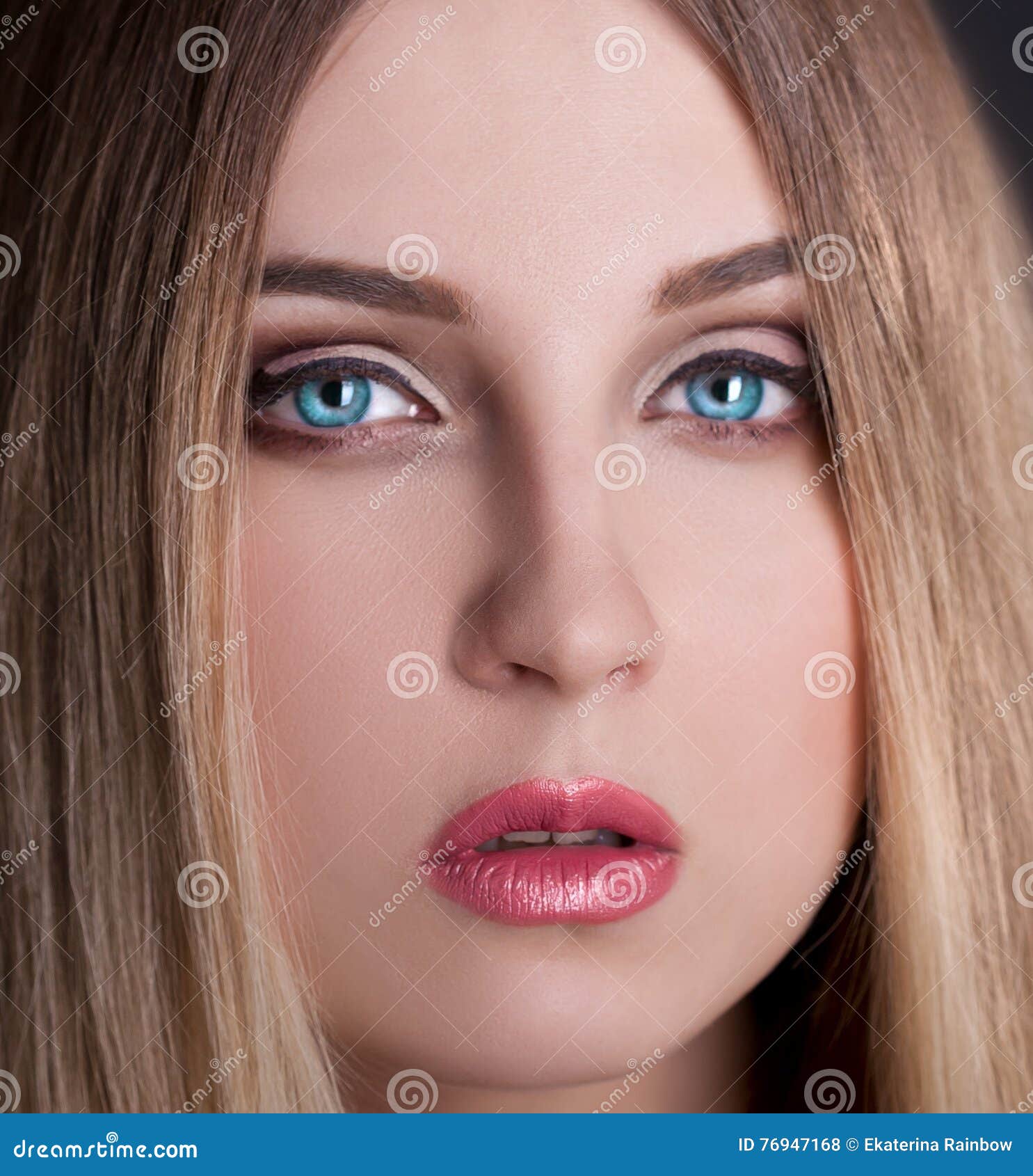 Face Blue Eyes Black Background Ombre Hair Stock Photo Image