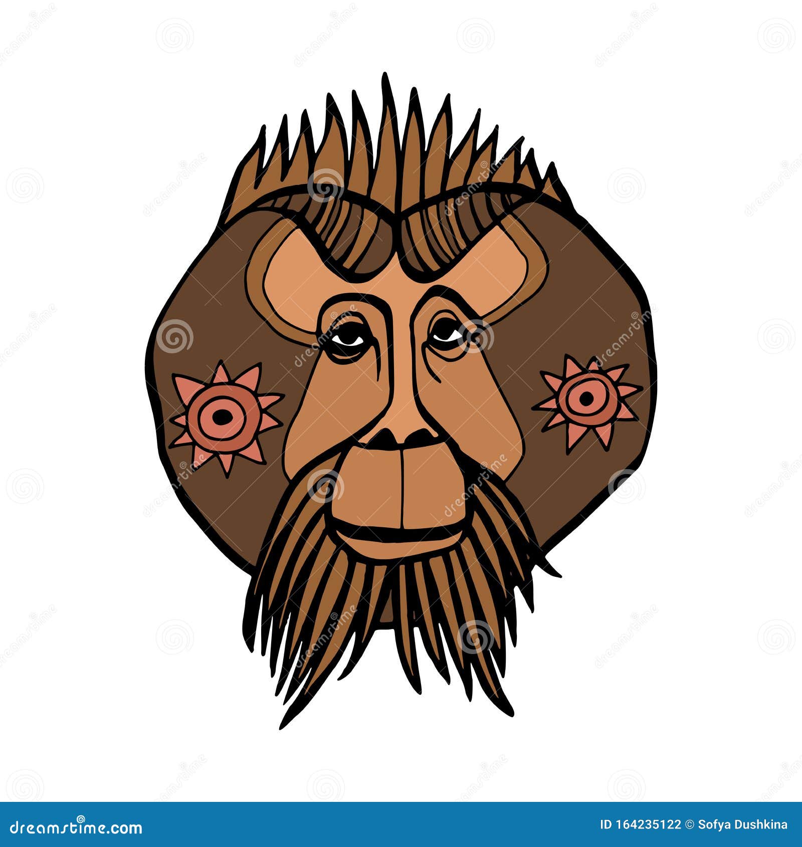 The Face of Bornean Orangutan. Line Art Colorful Vector Drawing. Totem  Animal, Tattoo Design, Symbol. Stock Vector - Illustration of drawn,  character: 164235122
