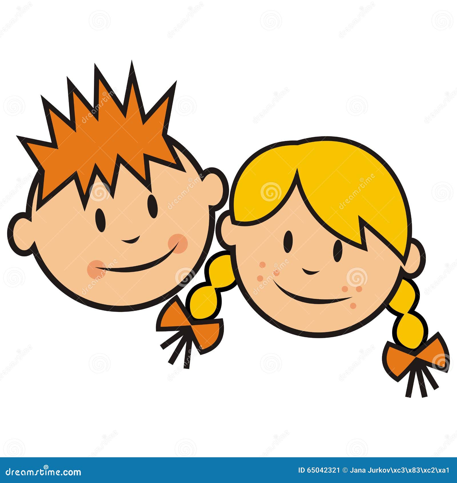 Face of Children, Boy and Girl, Pair, Vector Illustration Stock Vector Illustration of contour