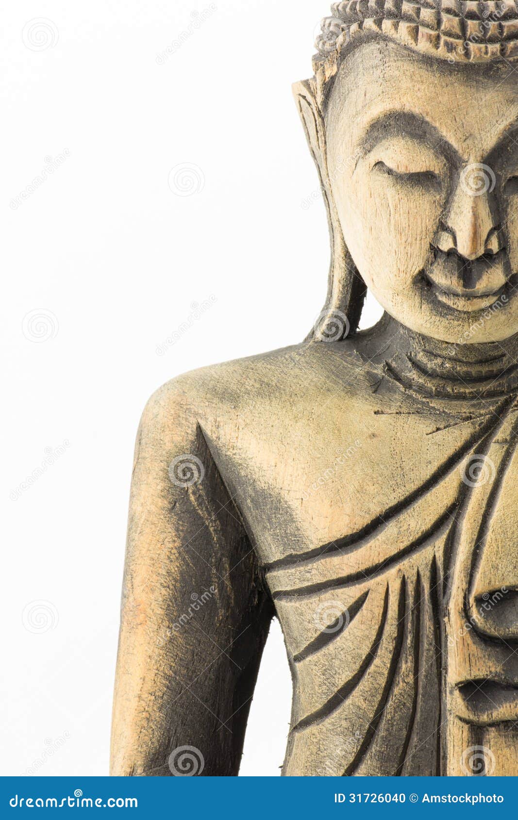Face Of Buddha Wood Carving Isolated On White Background ...