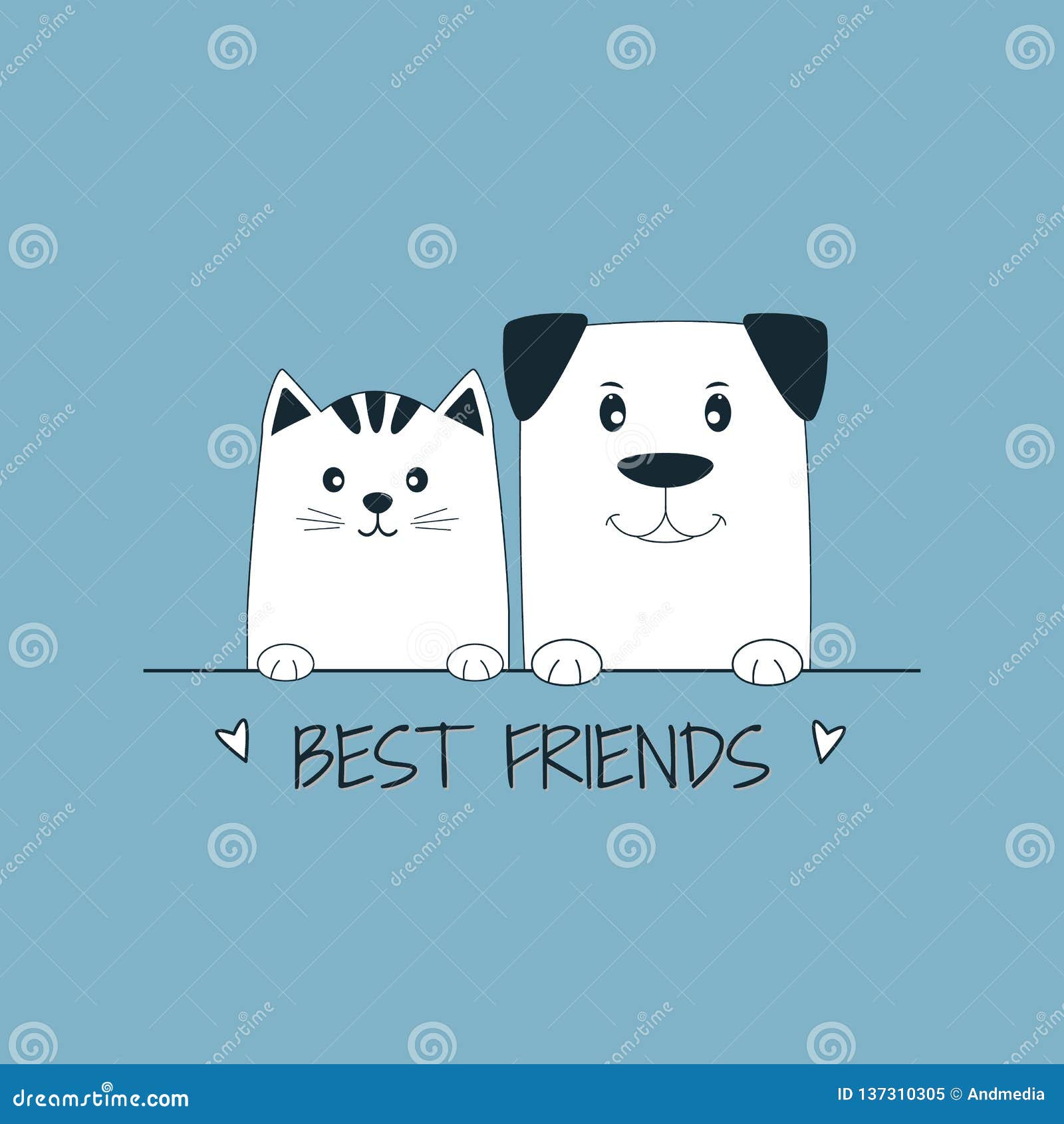 Face Cat and Dog Best Friends Blue Background. Stock Vector - Illustration  of doggy, happy: 137310305