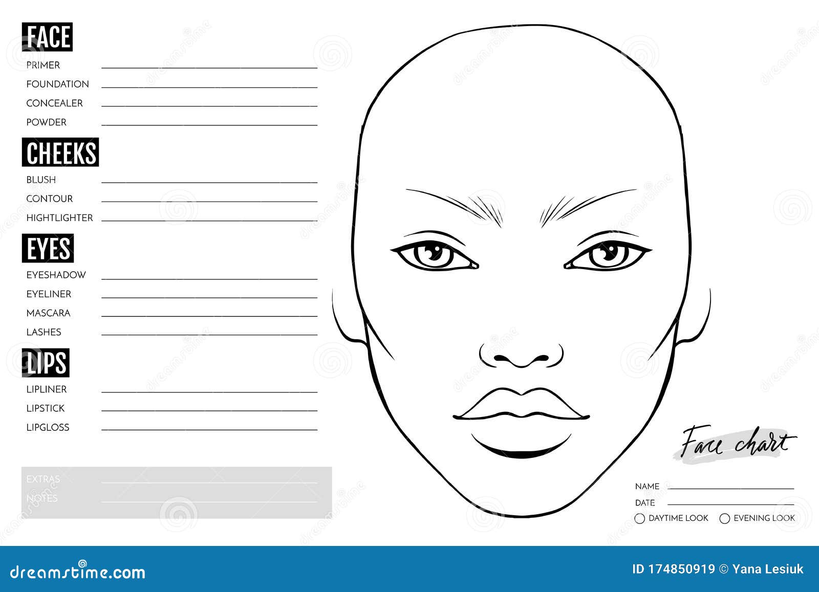 Face Chart Blank. Makeup Artist Vector Template Stock Vector ...