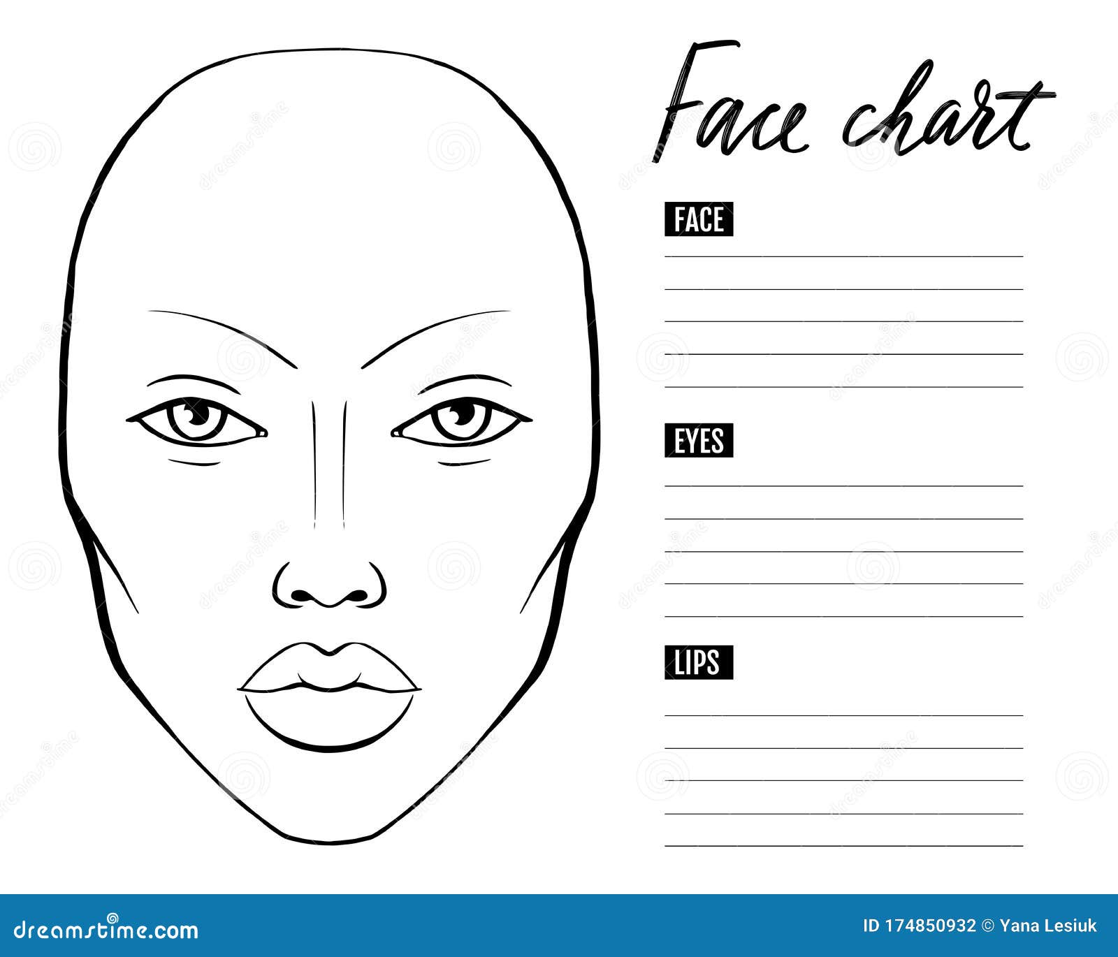 Face Chart Blank Makeup Artist Vector Template Stock Vector