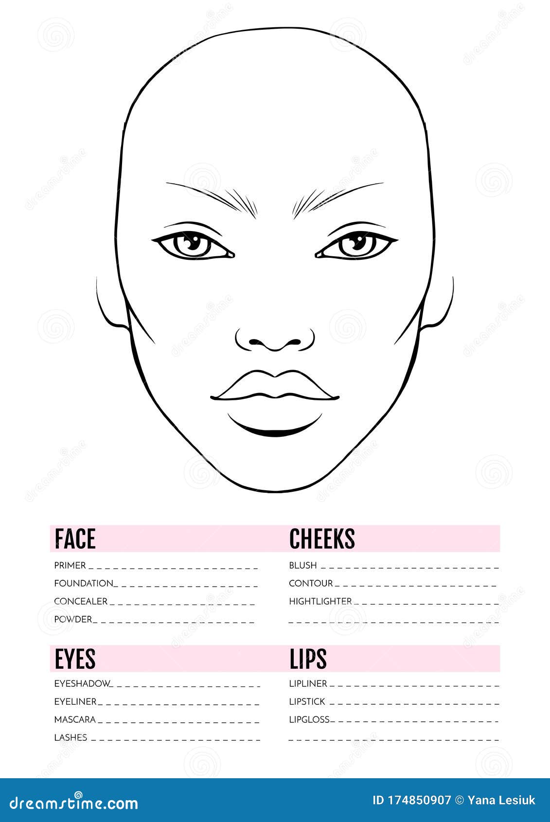 Face Chart Blank. Makeup Artist Vector Template Stock Vector ...