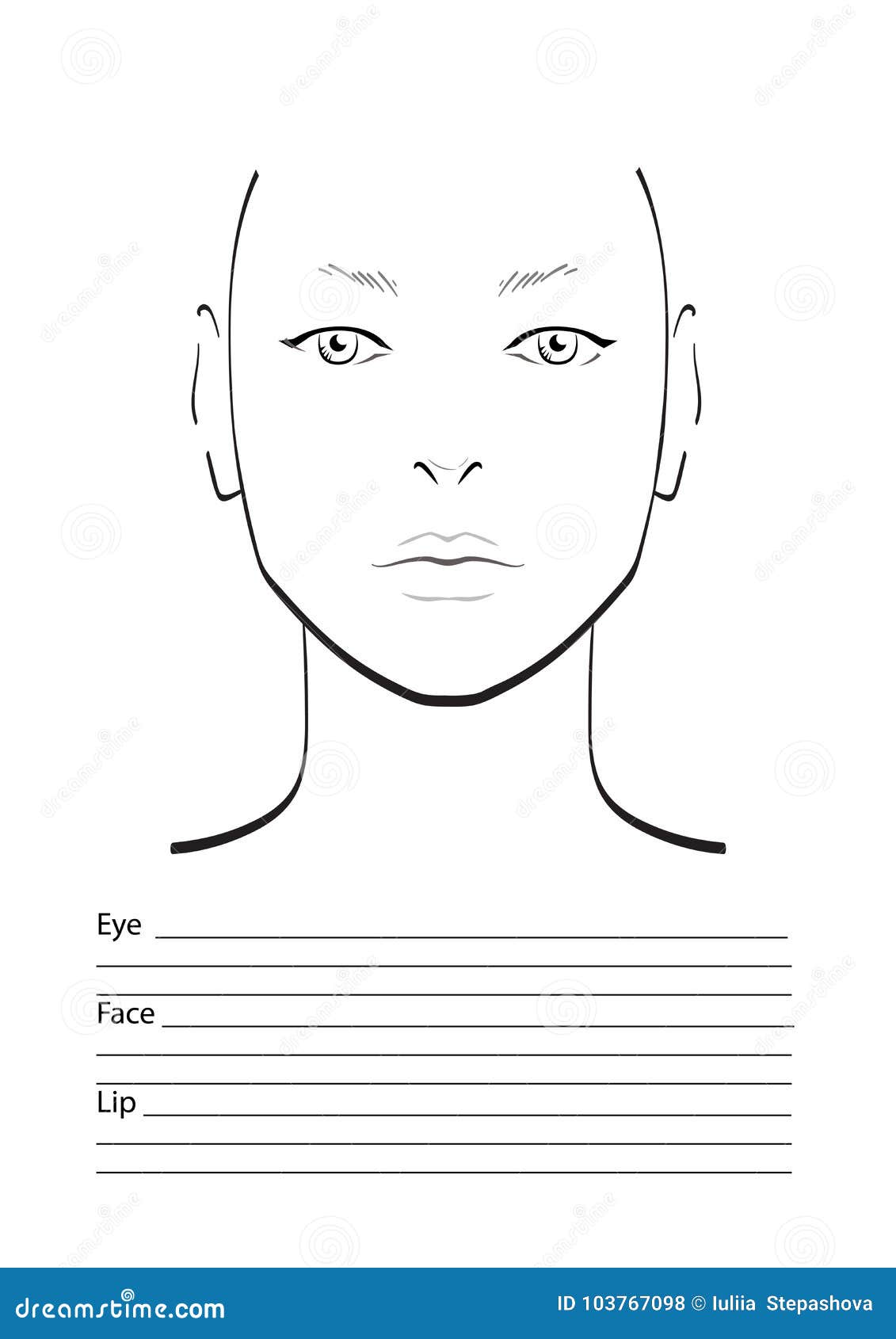 Face chart Makeup Artist Blank. Template. illustration