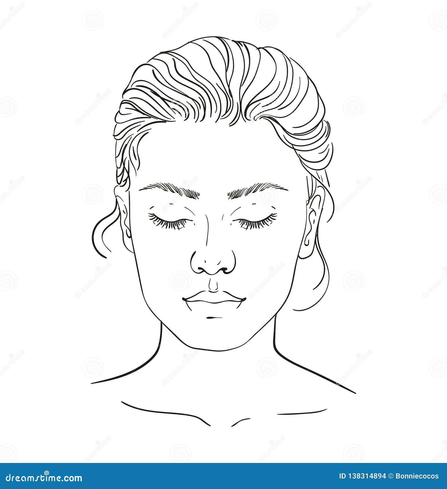 Face young beautiful woman with makeup sketch Vector Image