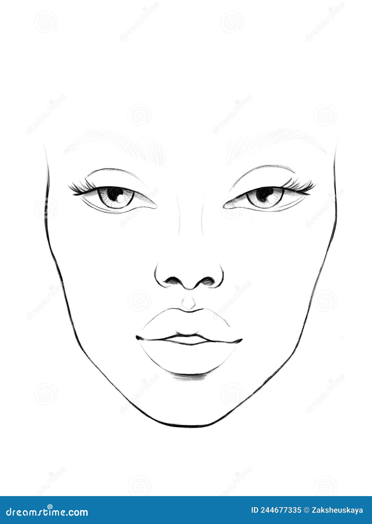 face chart makeup artist blank. beautiful woman portrait. face chart for makeup. makeup artist blank. template.