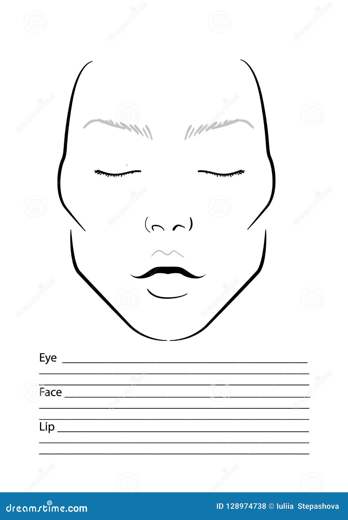 Face Chart Makeup Artist Blank Template Illustration Stock Vector