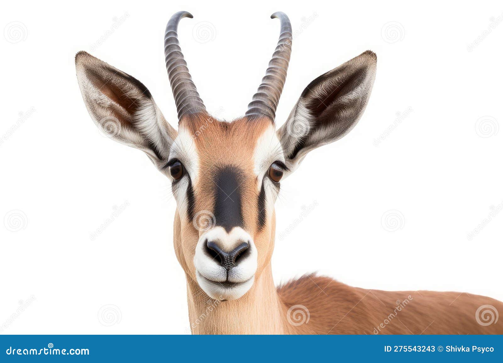 Face Close Up of Antelope Isolated on White Background Generative AI