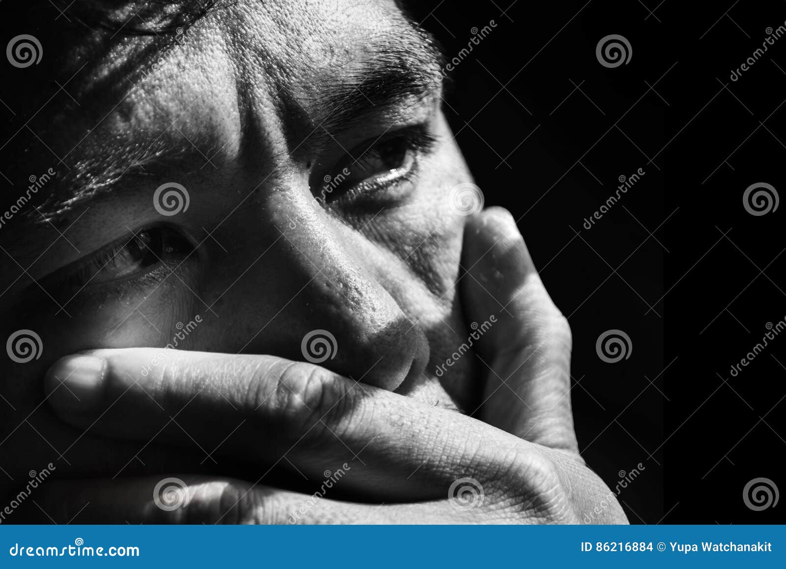 Face of Depressed and Hopeless Man on Black Stock Photo - Image of