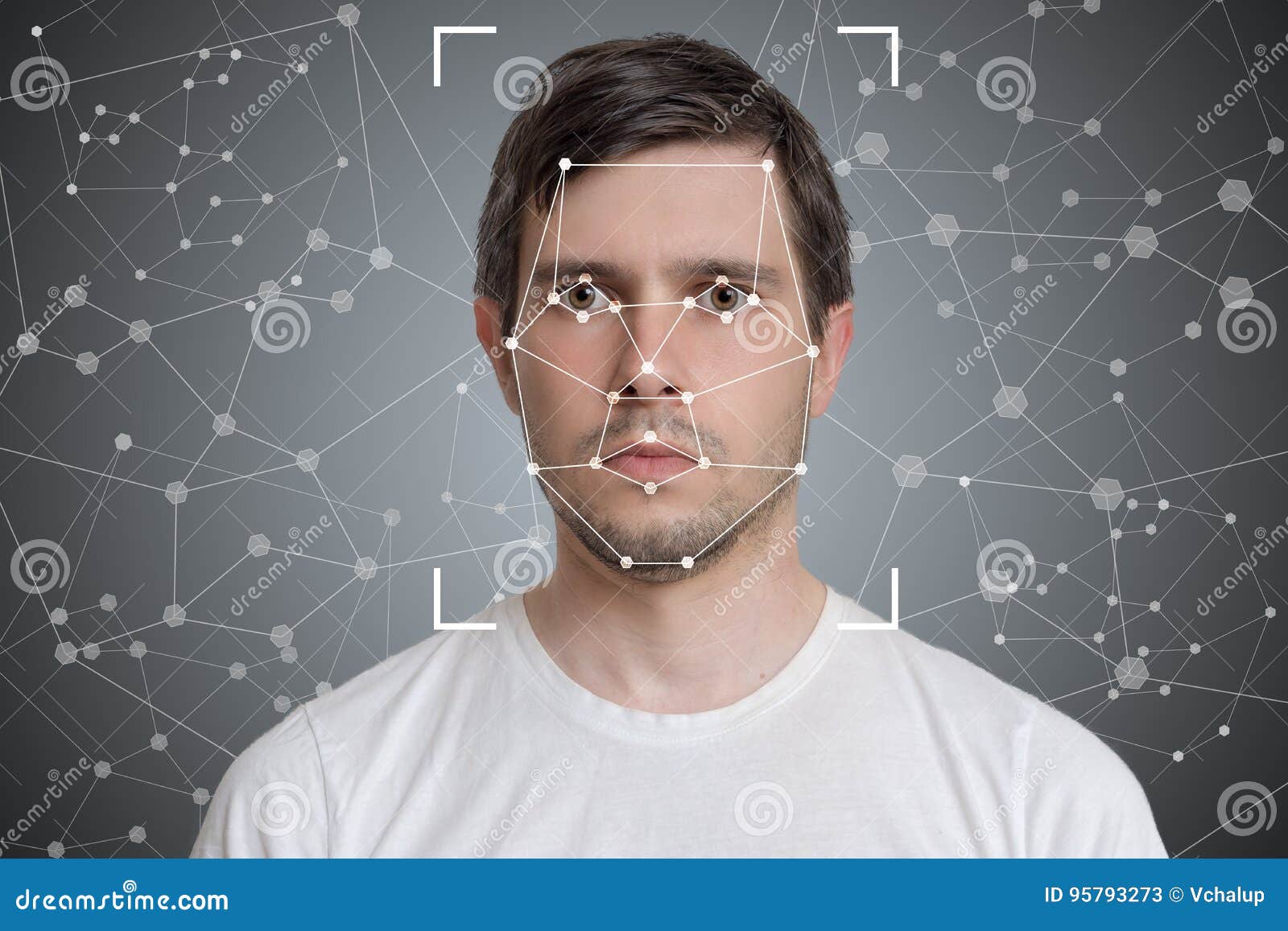 face detection and recognition of man. computer vision and artificial intelligence concept