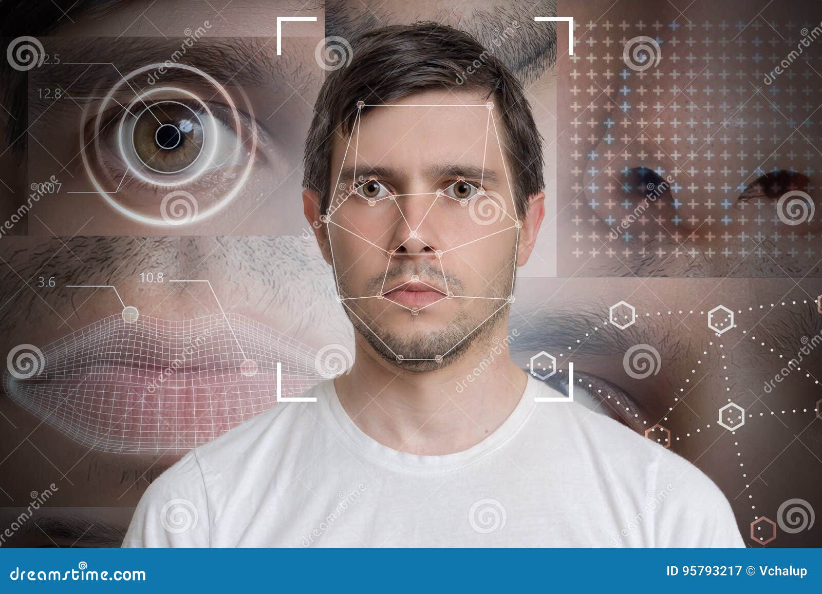face detection and recognition of man. computer vision and machine learning concept