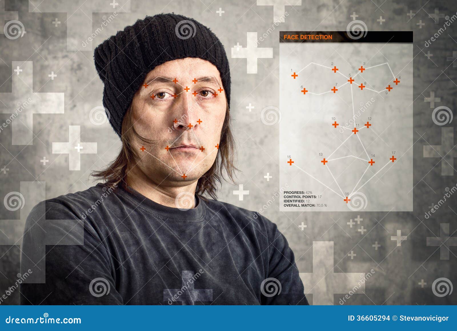 face detection software recognizing a face of man