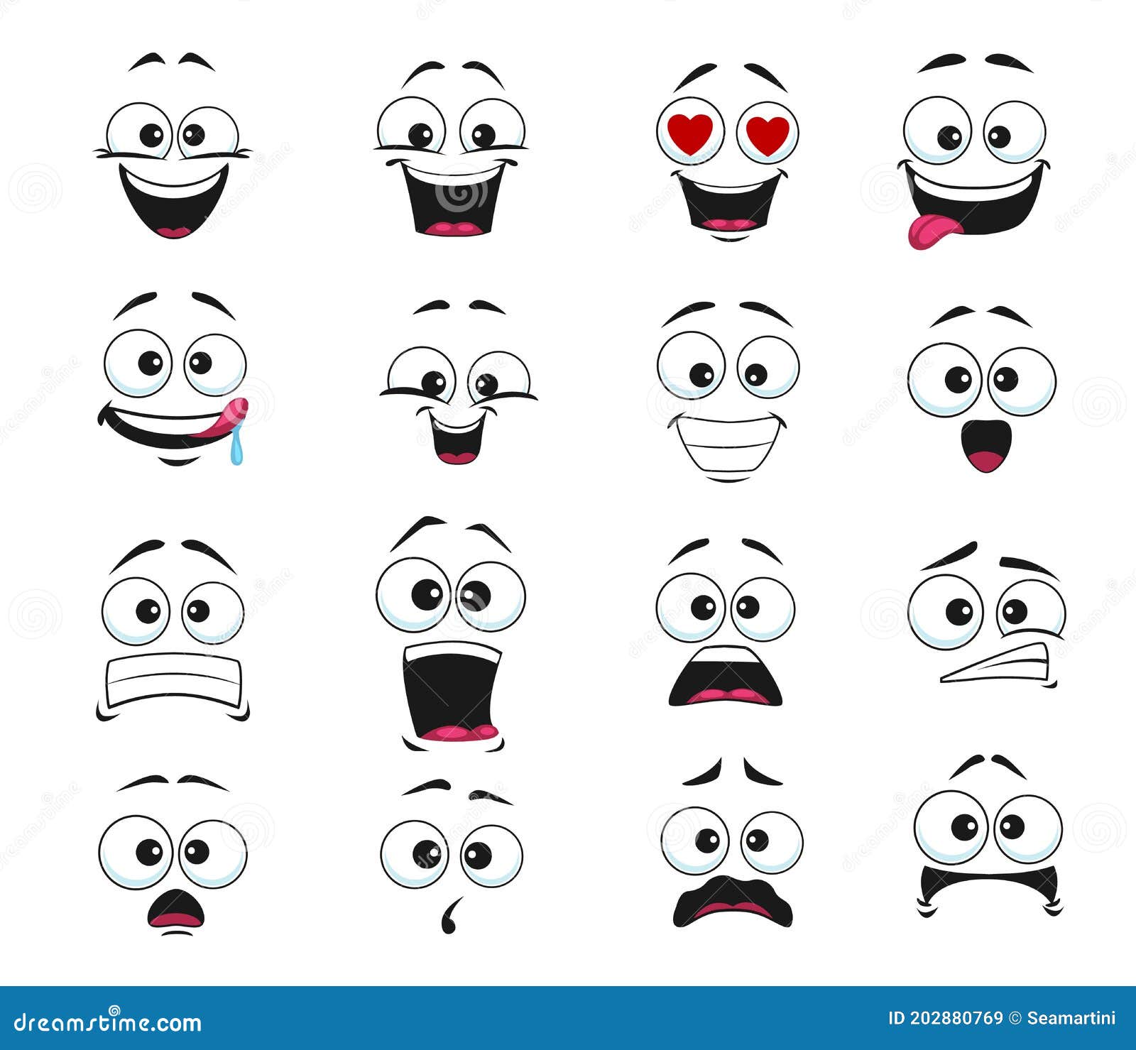 Cartoon scared and surprised face. Scared expression vector illustration., Stock vector