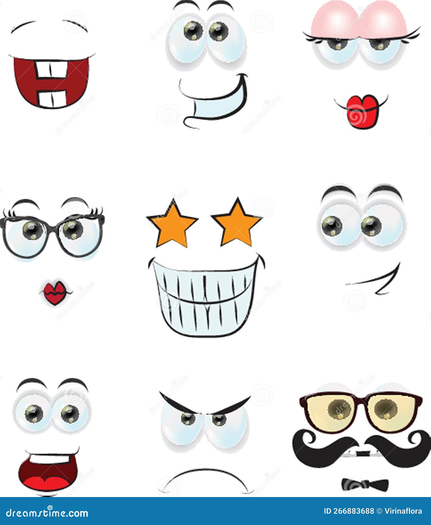 Face Expression Isolated Vector Icons, Funny Cartoon Emoji Dreaming ...