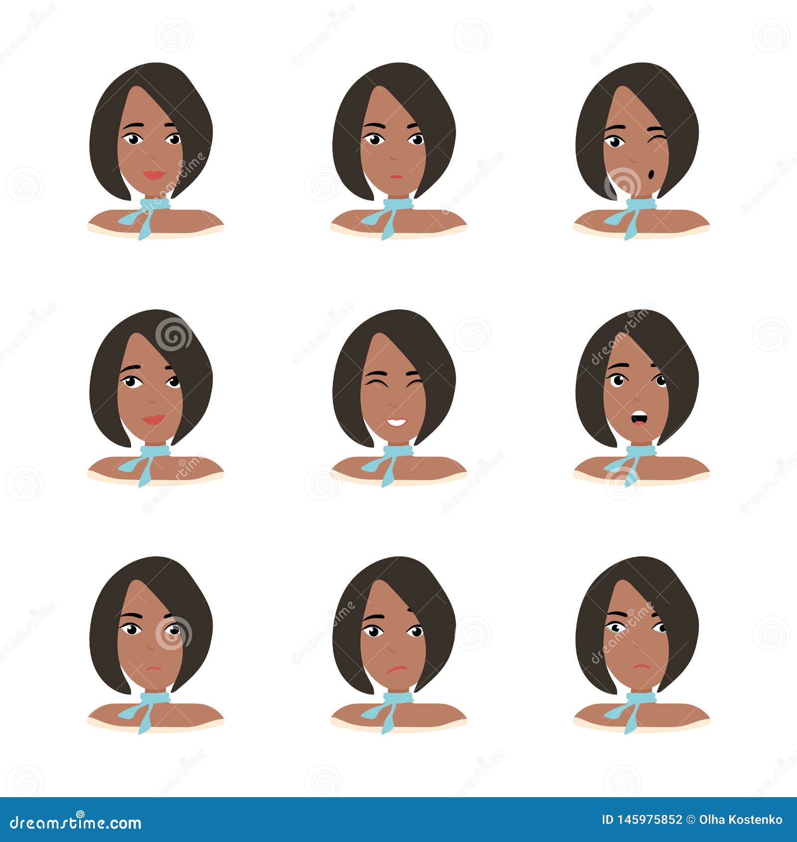 Download Face Expressions Of African American Woman With Dark Hair ...