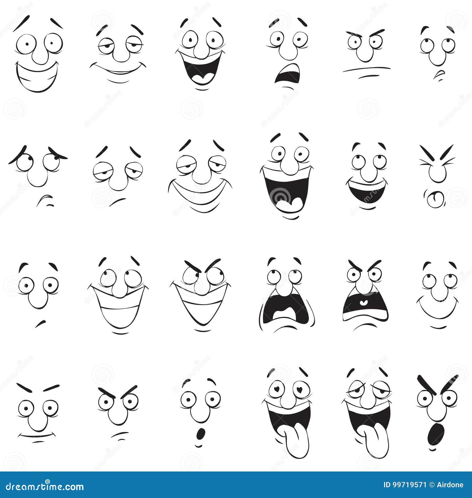 Face Expressions. Cartoon Doodle Back and White Outline Stock Vector -  Illustration of emotion, expression: 99719571