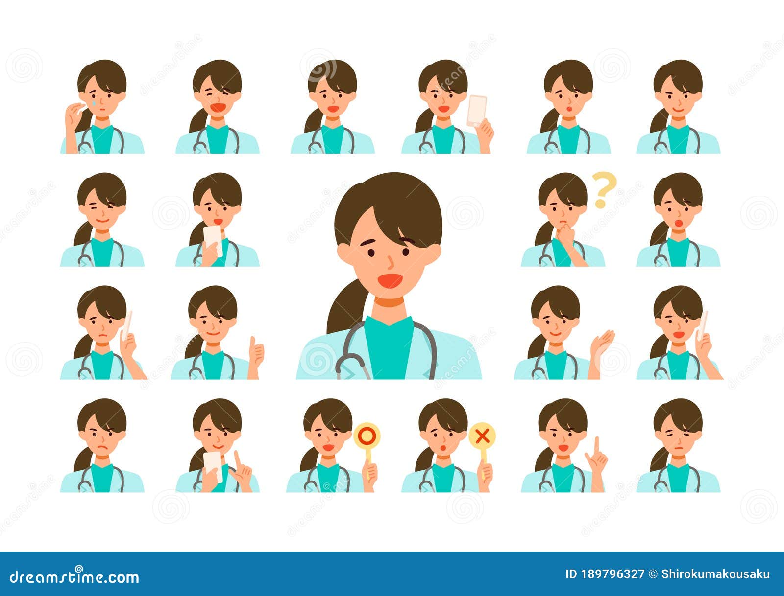 Face Expressions of a Doctor Woman in Lab Coat. Different Female ...