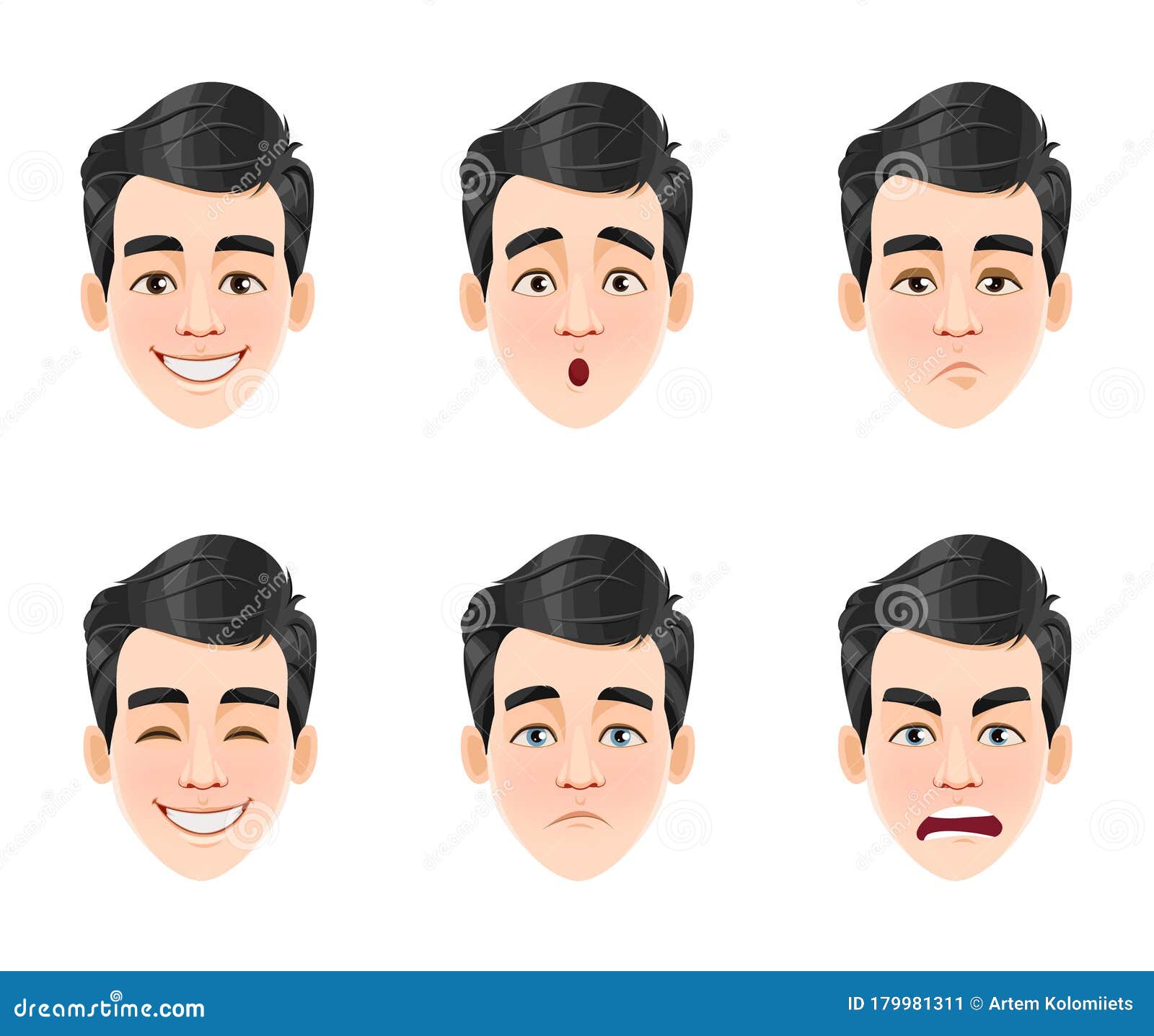 Face Expressions of Handsome Man with Dark Hair Stock Vector - Illustration of anger, dark: 179981311 Face Expressions of Handsome Man with Dark Hair Stock Vector - Illustration of anger, dark: 179981311